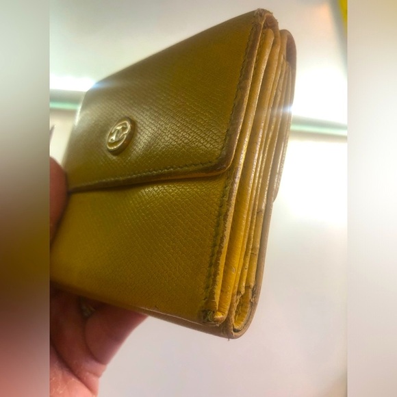 💛 Chanel Wallet Coco Button Double Snap Yellow Leather Compact Trifold Vintage - Picture 12 of 15